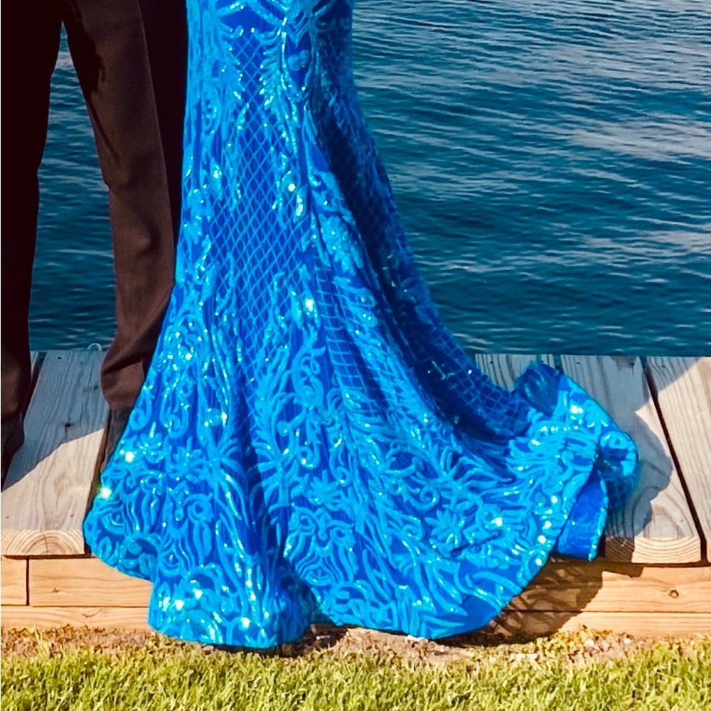 Teal Embellished Prom Dress - Picture 6 of 6